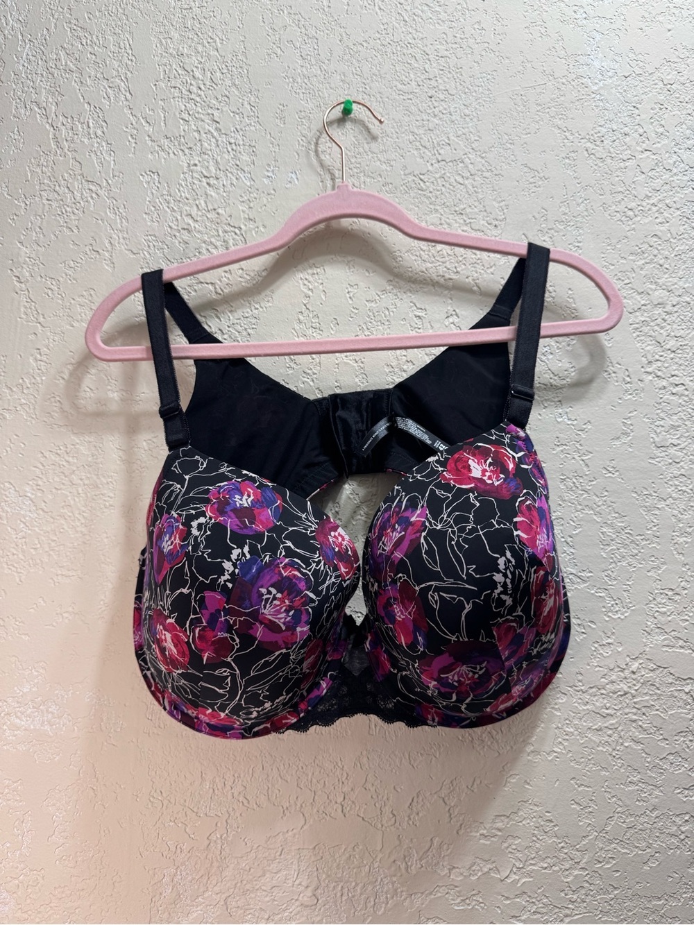 Torrid Curve 42D Floral Push Up T-Shirt Bra Black Pink Purple EUC - Picture 2 of 9